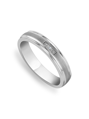 Sterling Silver Diamond Rectangle Matte Stripe Men’s Wedding Band