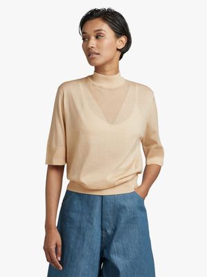 G-Star Women's Core Mock Neck Neutral Knitted Top