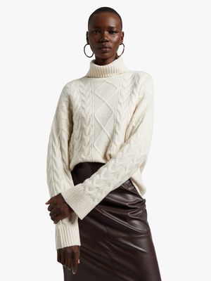 Chunky Cable Knit Poloneck