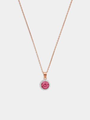 Rose Gold & Sterling Silver Pink Crystal Women’s Halo Pendant on chain