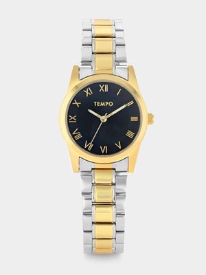 Tempo Gold & Silver Plated Black Dial Bracelet Watch