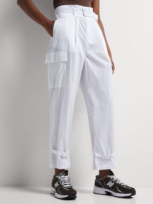 Barrel Leg Paper Bag Waist Utility Pants