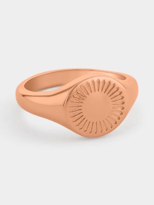 Rose Gold Plated Women’s Round Sunray Signet Ring