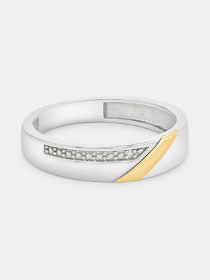 Yellow Gold & Sterling Silver Diamond Diagonal Stroke Ring