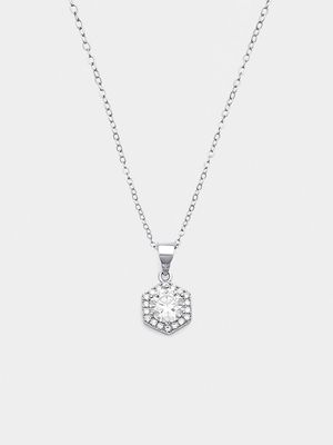 Sterling Silver Cubic Zirconia Hexagonal Halo Pendant