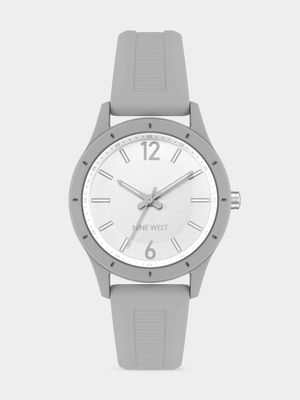 Nine West Women's Silver Dial & Grey Round Silicone Watch