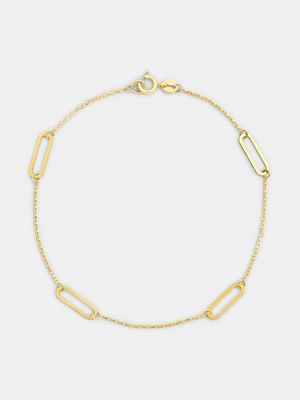 Yellow Gold Paperclip Station Bracelet