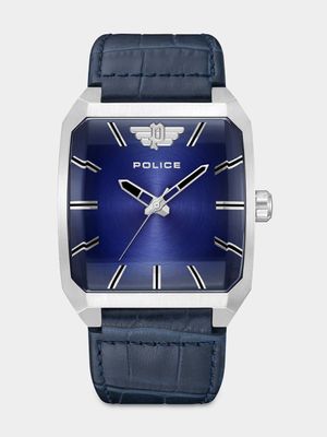 Police Omaio Stainless Steel Blue Leather Watch