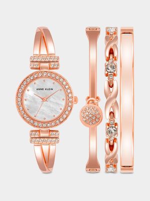 Anne Klein Rose Plated Bracelet, Bangle & Watch Set