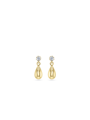 Yellow Gold & Sterling Silver, Cubic Zirconia Teardrop Earrings