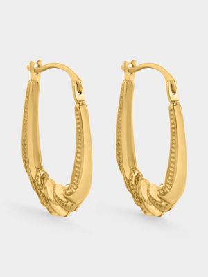 Yellow Gold Wave design Creole Earrings