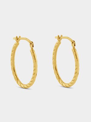 Yellow Gold & Sterling Silver Twisted Oval Hoop Earrings