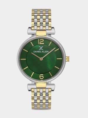 Daniel Klein Silver Plated Green Dial Two-Tone Bracelet Watch