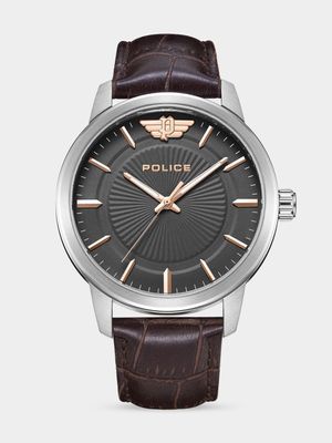 Police Men's Raho Grey Dial & Brown Croco Leather Watch