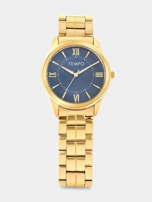 Tempo Gold Plated Navy Dial Bracelet Watch