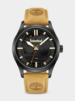 Timberland Rambush Black Plated Black Dial Tan Leather Watch