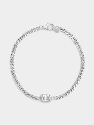 Sterling Silver Cubic Zirconia Women’s Emerald-Cut Curb Bracelet