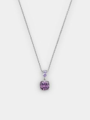 Sterling Silver Amethyst Cubic Zirconia Cushion Pear Pendant