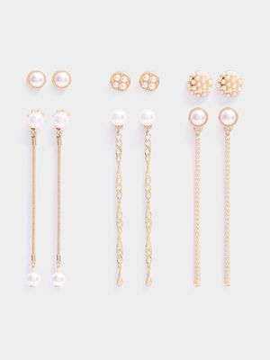 6 Pack Stud & Pearl Drop Earrings