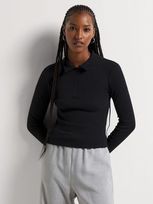 Y&G Rib Quarter Zip Long Sleeve Top