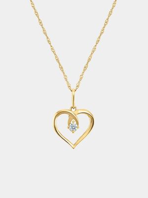 Yellow Gold, Cubic Zirconia Twisted Heart Pendant on chain