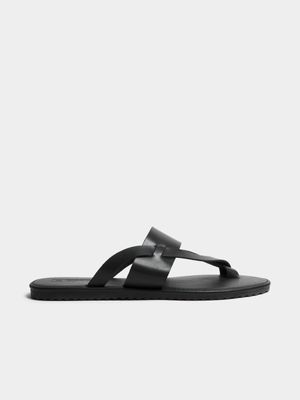 Men's Black Toe Strap Sliders