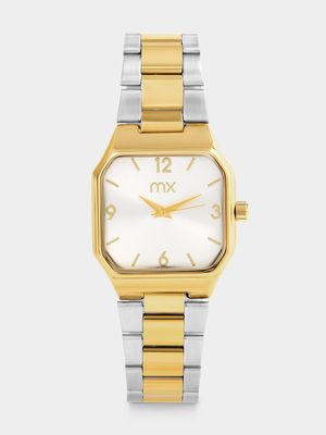 MX Silver & Gold Plated Square Dial Two-Tone Bracelet Watch