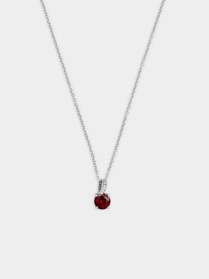 Sterling Silver Ruby Red Cubic Zirconia Solitaire Loop Pendant