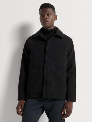 Men's Markham Smart Cropped Funnel Neck Black Jacket