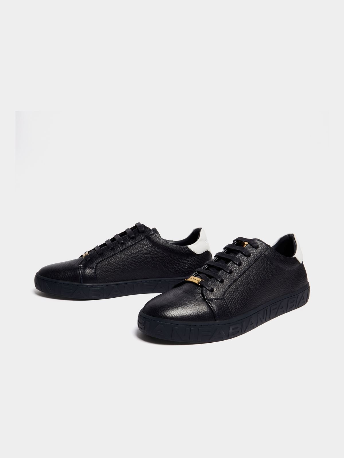 Fabiani Men's Pebbled Leather Logo Navy Court Sneakers - Bash.com