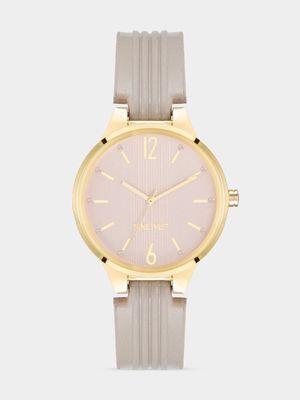 Nine West Women's Gold Plated & Blush Round Vegan Leather  Watch