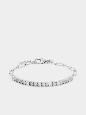 Sterling Silver Cubic Zirconia Paperclip Tennis Bracelet