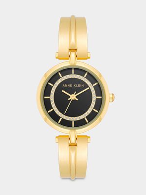 Anne Klein Gold Plated &  Black Glitter Dial Bracelet  Watch