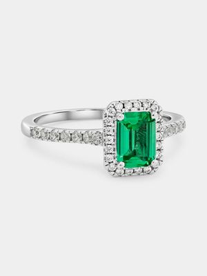 Sterling Silver Green Cubic Zirconia Emerald-Cut Ring