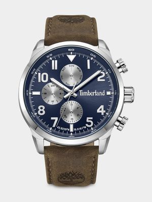 Timberland Henniker II Stainless Steel Navy Dial Brown Leather Watch