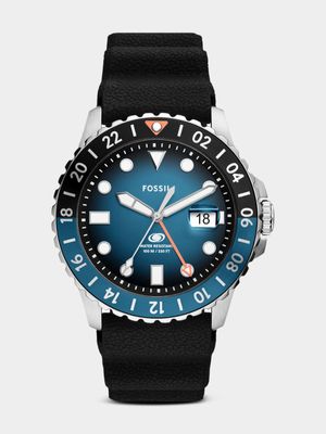 Fossil Blue GMT Black Silicone Watch