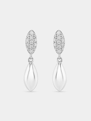 Sterling Silver Cubic Zirconia Pavé Marquise Drop Earrings