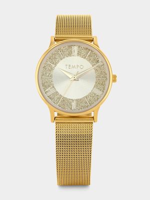 Tempo Gold Plated Champagne Dial Mesh Watch