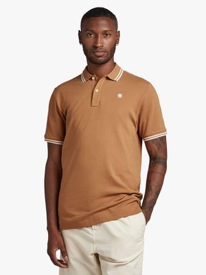 G-Star Men's Dunda Slim Stripe Brown Polo Shirt