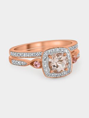 Rose Gold Diamond & Tourmaline Cushion Halo Twinset Ring