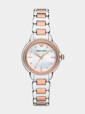 Emporio Armani Silver & Rose Plated Stainless Steel Bracelet Watch