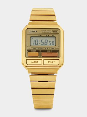 Casio Men s Gold Plated Stainless Steel Digital Watch Bash