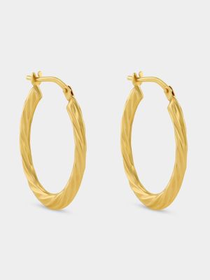 Yellow Gold & Sterling Silver Oval Wave Hoop Earrings