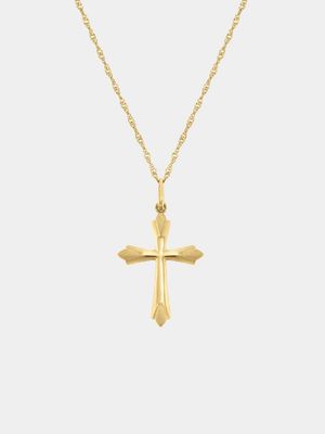 Yellow Gold Textured Cross Pendant on a chain