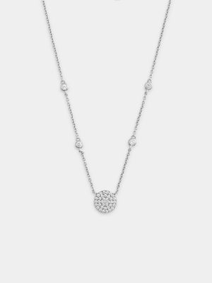 Sterling Silver Cubic Zirconia Pavé Disc Station Necklace