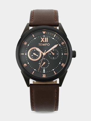 Tempo  Men's Black tone Analogue  Leather Watch