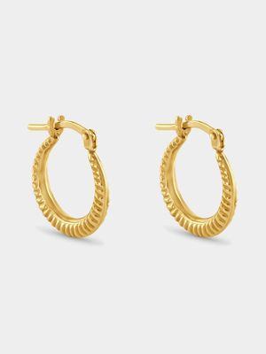 Yellow Gold & Sterling Silver Textured Hoop Earrings