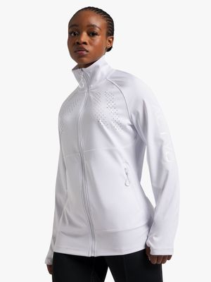 Womens TS - ACTV8 Podium White Zip-Thru Run Jacket