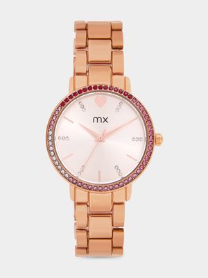 MX Rose Plated Blush Heart Dial Bracelet Watch