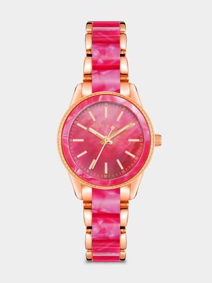 Anne Klein Pink Mother Of Pearl Dial Rose Plated Bracelet Watch